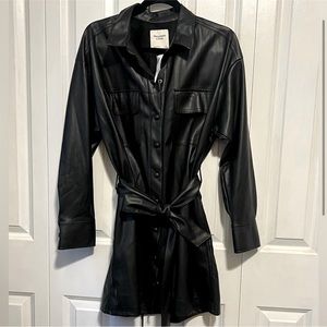 NWT Black Faux Vegan Leather shirt dress Size L